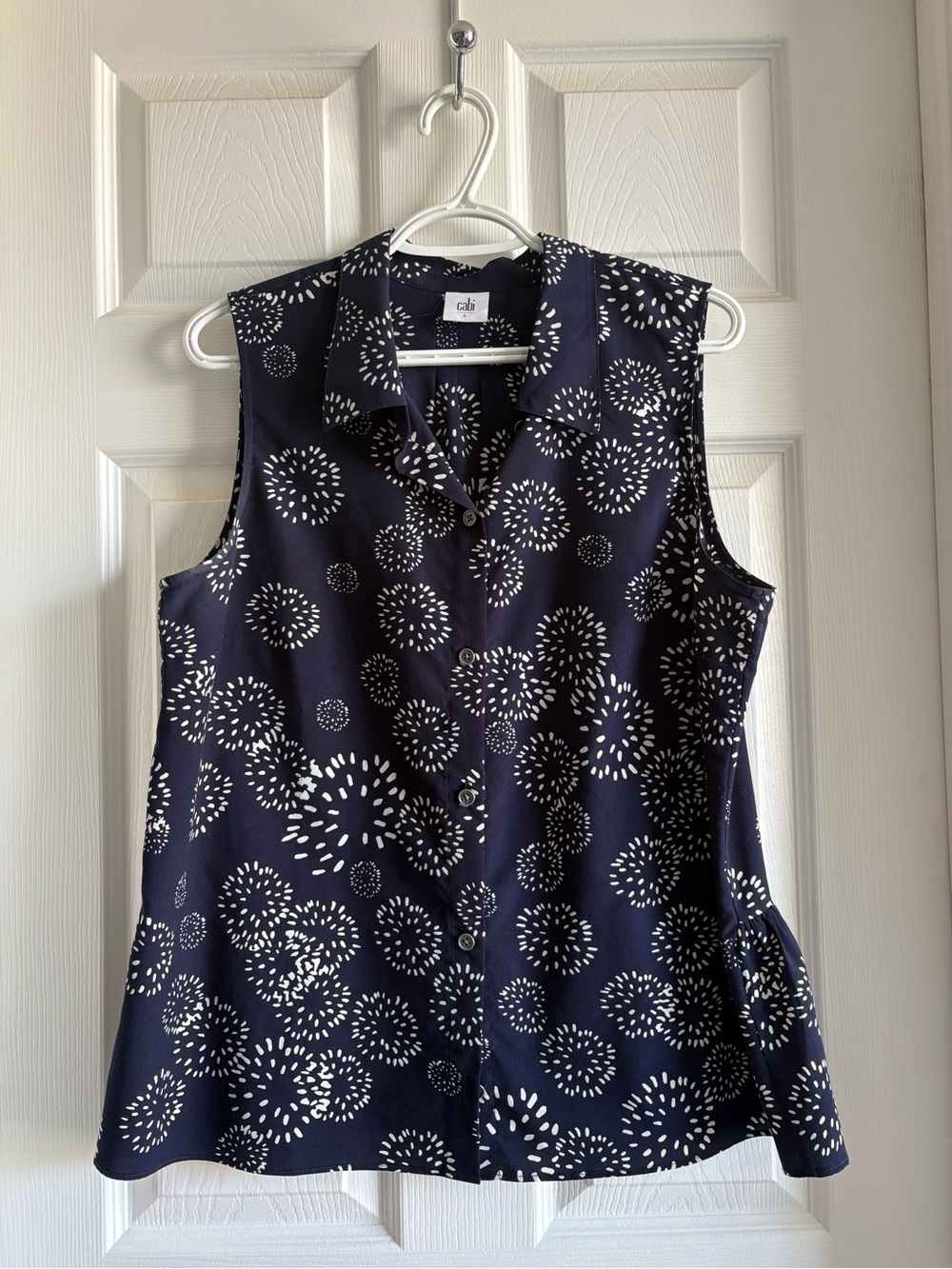 CAbi Navy Floral Burst Sleeveless Button-Front Shell